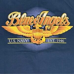 Navy Blue Angels Graphic T Shirt Mens Size Small Military Air Planes Jets Stunt
